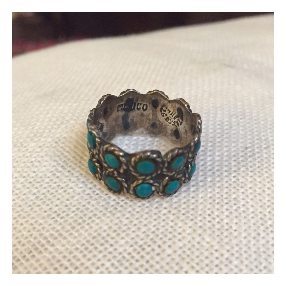 Turquoise Sterling Silver Ring Sz 8.5 Taxco Mexico